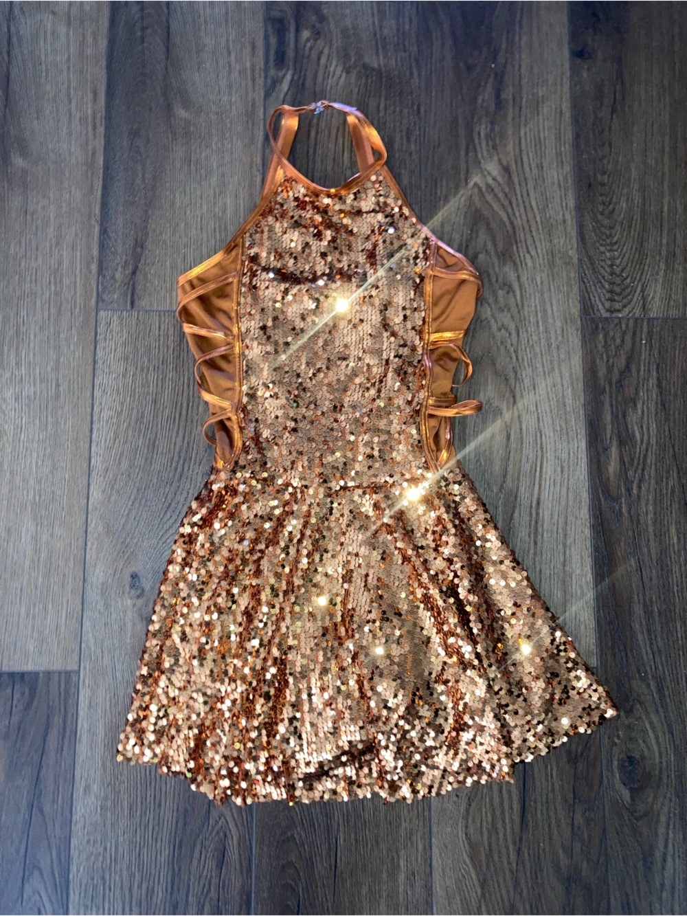 Weissman women’s orange Gold Sequin Dance dress size M